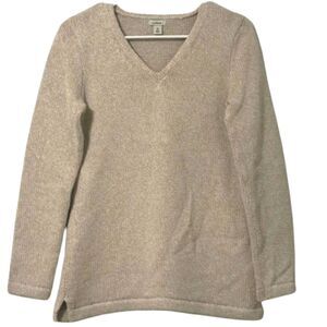 LL Bean Chunky Knit Sweater Womens XS Woven Cotton Tan Minimalist Outdoor